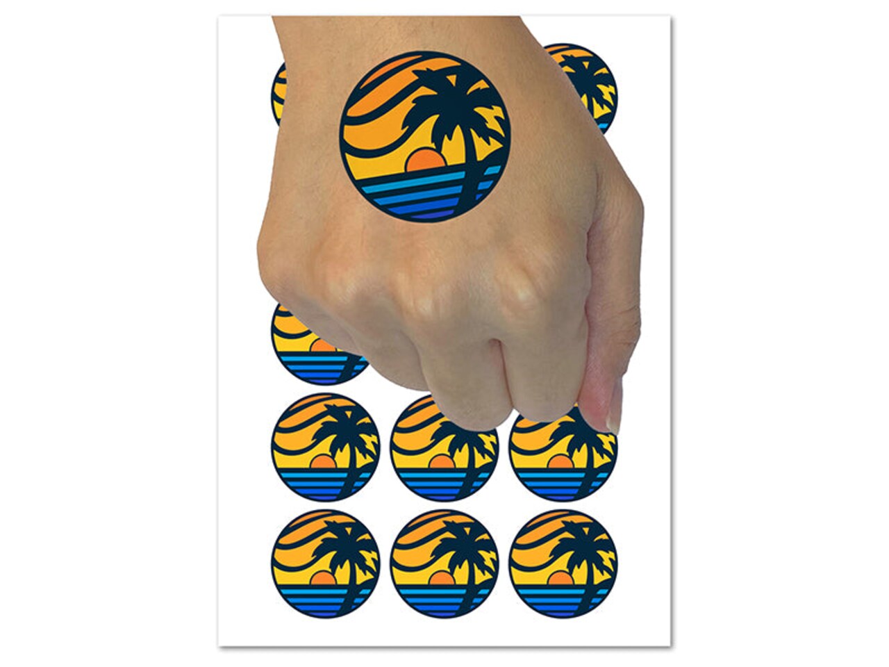 Beach Sunset Scene Tropical Ocean Temporary Tattoo Water Resistant Fake Body Art Set Collection (1 Sheet)